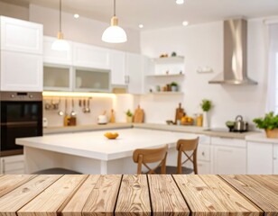 Contemporary kitchen furniture blurred in background 