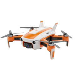 Orange and white drone isolated on transparent background