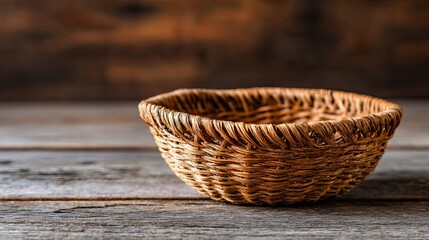 Rustic Wicker Basket on Wooden Table