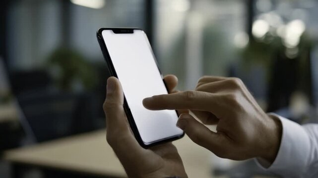 Mobile interaction showcase office setting digital content professional environment close-up view user engagement concept