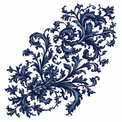 Fototapeta premium Ornate Vintage Floral Scroll Elegant Baroque Corner Design in Blue Engraving Style