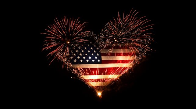 Patriotic Fireworks Display in Heart Shape for Independence Day Celebration