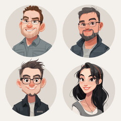 Four illustrated portraits feature diverse characters, each displaying distinct hairstyles, facial expressions, and accessories. The style is colorful and cartoonish, reflecting uniqueness.