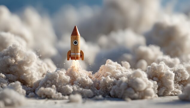 Miniature rocket launching amidst a cloud of smoke
