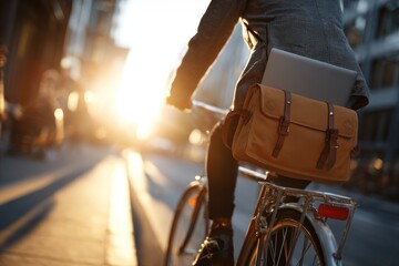 Cyclist commuting in the city on an electric bike with integrated health tracking display