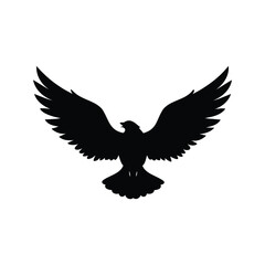 Silhouette of a powerful bird with outstretched wings against white background, hawk wings silhouette vector illustration