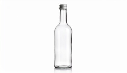 empty transparent glass bottle on white background