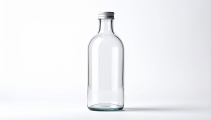 empty transparent glass bottle on white background