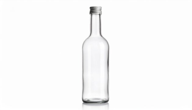 empty transparent glass bottle on white background