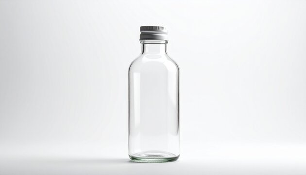 empty transparent glass bottle on white background