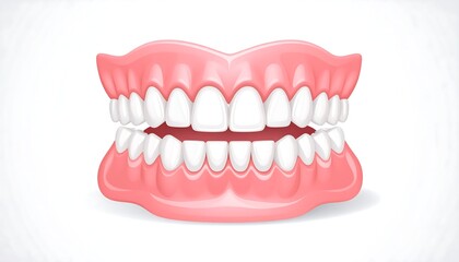 Obraz premium Realistic illustration of a set of dentures. Full mouth, teeth, and gums