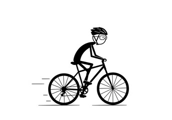 Obraz premium A stick figure wearing a helmet rides a bicycle Speed lines are shown