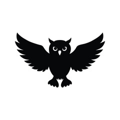 Stylized silhouette illustration of an owl spreading its wings isolated on white, owl wings spread silhouette vector illustration