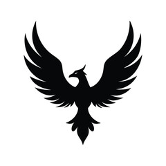 Stylized Black Phoenix with Spread Wings, Symbolizing Rebirth and Strength, phoenix wings rising silhouette vector illustration