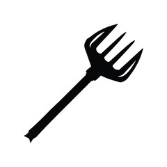 Black Silhouette of a Trident on a White Background, Sharp Pointed Design, pitchfork silhouette vector illustration