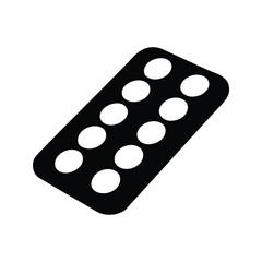 Black silhouette of medicine pills in blister pack with simple design, pill blister pack silhouette vector illustration