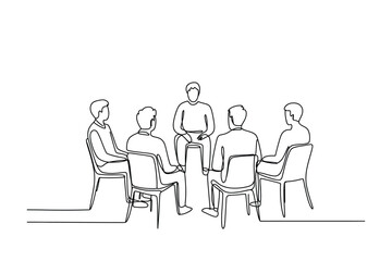 One Line Drawing of Business Meeting Group | Editable Stroke Teamwork Vector