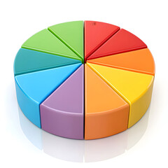 Obraz premium Colorful 3D Pie Chart: Data Visualization, Business Analytics, Marketing Presentation, Ten Sections, Rainbow Colors