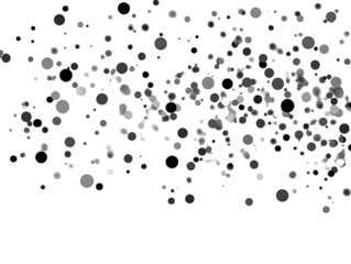 Abstract graphic with many small, overlapping, varied gray circles on black background