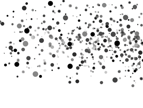 Abstract graphic with many small, overlapping, varied gray circles on black background