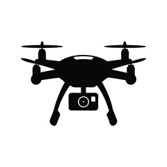 Silhouette of a drone with camera equipment used for aerial photography, robotic inspection drone silhouette vector illustration