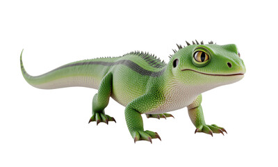 Obraz premium Friendly Green Lizard with Spiky Back on White Background