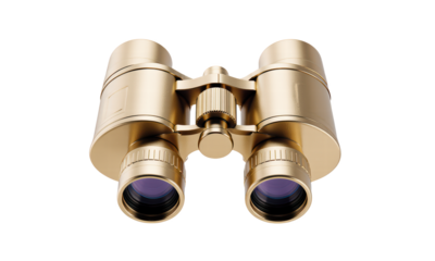 Golden Binoculars on White Background