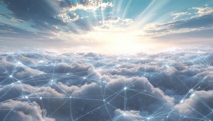 A digital network spanning a vast cloud landscape