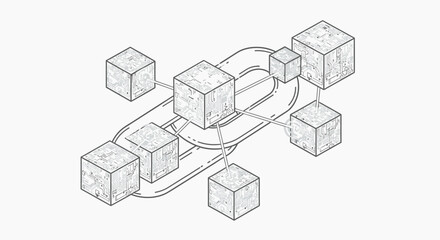 Abstract isometric illustration of interconnected cubes representing a complex network or data system