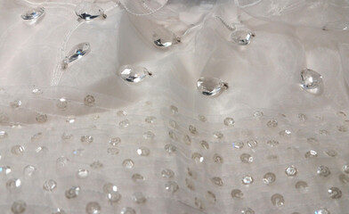 Elegant White Fabric with Crystal Beads and Sequins