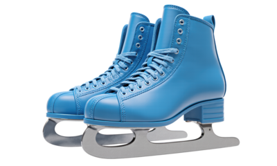 Pair of Blue Ice Skates on a White Background