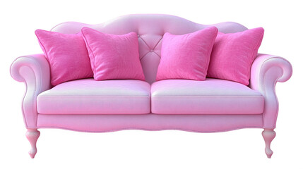 Elegant pink loveseat with pillows isolated on a black background a luxurious png sofa for home interior design comfortable upholstery