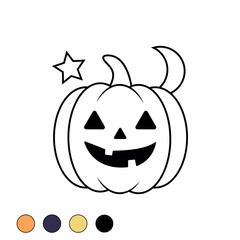 Coloring page for kids. Vector illustration of Halloween pumpkin Jack or Lantern isolated