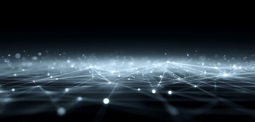 Cyber network connections spreading across dark grid with glowing data pulses