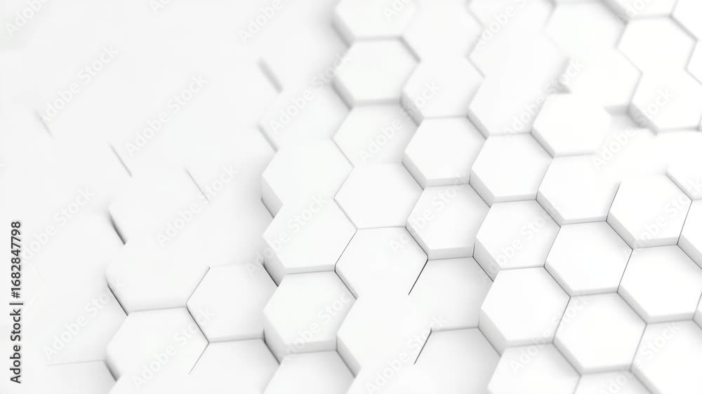 Wall mural minimal white 3d hexagon grid surface flows with smooth wave motion in abstract seamless loop for cl
