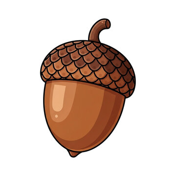A simple cartoon illustration of a single brown acorn. isolated transparent background