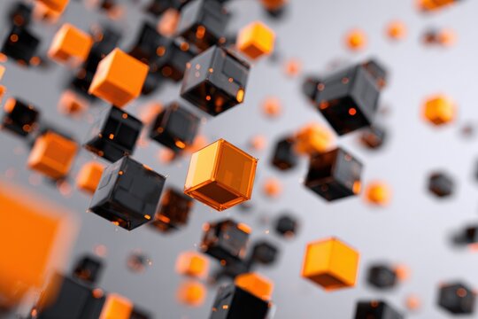 Abstract 3D cubes in orange and black (1)