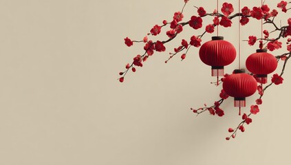 Obraz premium Peach blossoms and lanterns (1)