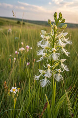 Extinct or engendered plant Western Prairie Fringed Orchid in natural background