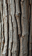 Close-up of centuries-old tree trunk with cracked, rugged bark texture
