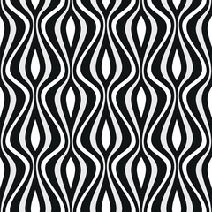 Vector striped pattern with a geometric black and white retro design of vertical wavy lines. Simple and elegant style. Abstract vector illustration for textile, wrapping, and wallpaper.
