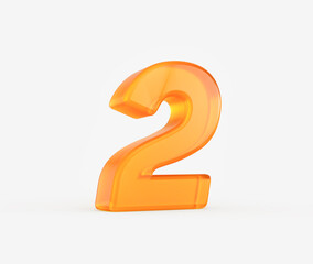 Vibrant glossy orange 3D number two displayed prominently on a white surface. 3d illustration