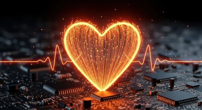Digital love: A fusion of technology and emotion, portraying the electronic heartbeats - Powered by Adobe