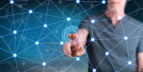 Man touching a virtual network