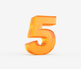 Vibrant 3D orange number 5, glossy and modern design on white background. 3d illustration