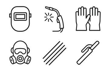 Essential welding gear: helmet, torch, gloves, respirator, electrode holder