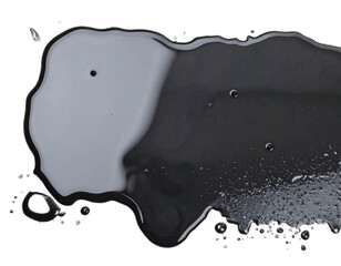 motor oil puddle splash isolated on transparent background, top view