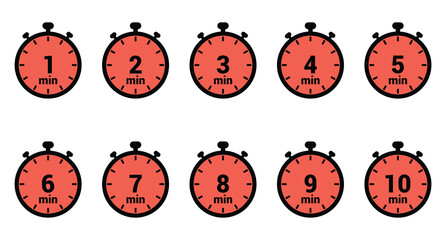 min 1, 2, 3, 4, 5, 6, 7, 8, 9 and 10 time icon vector design illustration background