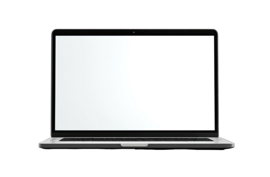 Front view of a laptop computer with a blank screen