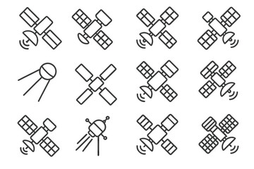 Obraz premium Collection of satellite icons displaying various designs and configurations